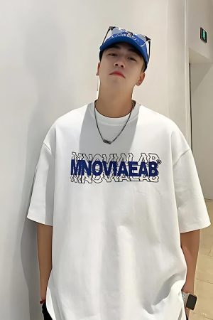 Stylish Work Outfits, Outfit Summer Ideas Distorted Text Graphic Tee