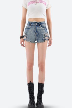 Stylish Work Outfits, Outfit Summer Ideas Distressed Cut Out Denim Shorts