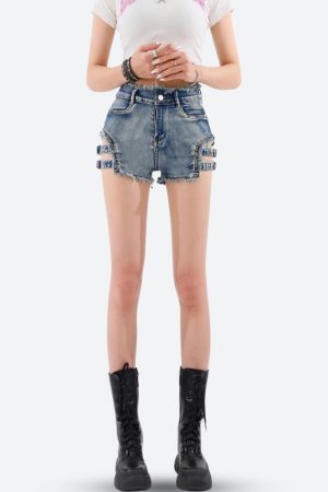 Stylish Work Outfits, Outfit Summer Ideas Distressed Cut Out Denim Shorts