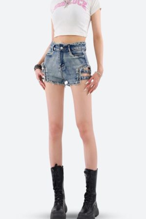 Stylish Work Outfits, Outfit Summer Ideas Distressed Cut Out Denim Shorts