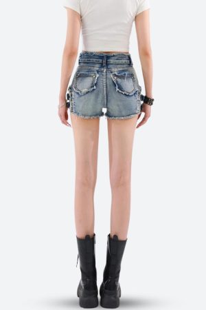 Stylish Work Outfits, Outfit Summer Ideas Distressed Cut Out Denim Shorts