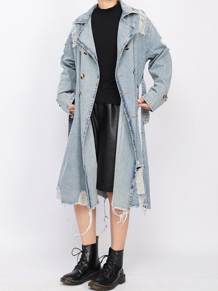 Stylish Work Outfits, Outfit Summer Ideas Distressed Denim Trench Coat