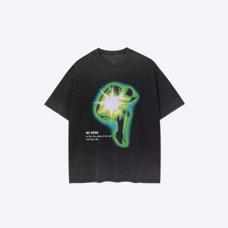 Stylish Work Outfits, Outfit Summer Ideas Distressed Green Human Figure Printed Tee