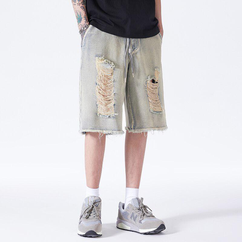 Stylish Work Outfits, Outfit Summer Ideas Distressed Light Wash Denim Shorts