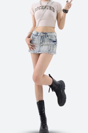 Stylish Work Outfits, Outfit Summer Ideas Distressed Low Rise Mini Skirt