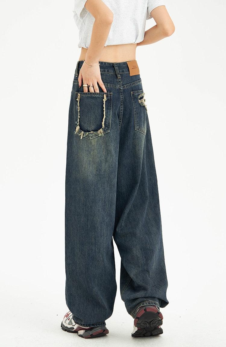 Stylish Work Outfits, Outfit Summer Ideas Distressed Pockets Wide Leg Baggy Jeans Stylish Work Outfits, Outfit Summer Ideas Distressed Pockets Wide Leg Baggy Jeans