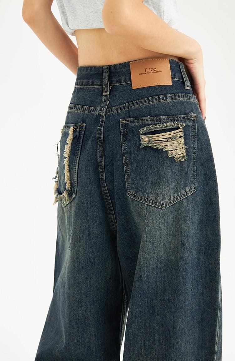 Stylish Work Outfits, Outfit Summer Ideas Distressed Pockets Wide Leg Baggy Jeans Stylish Work Outfits, Outfit Summer Ideas Distressed Pockets Wide Leg Baggy Jeans