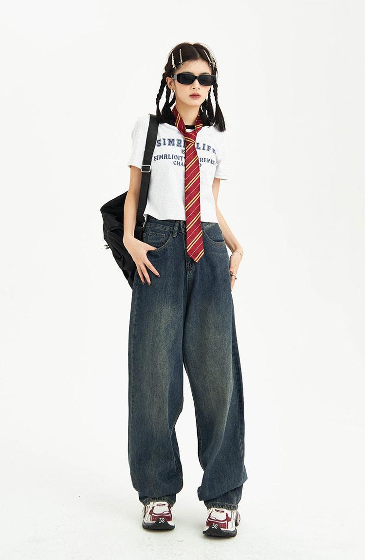 Stylish Work Outfits, Outfit Summer Ideas Distressed Pockets Wide Leg Baggy Jeans Stylish Work Outfits, Outfit Summer Ideas Distressed Pockets Wide Leg Baggy Jeans