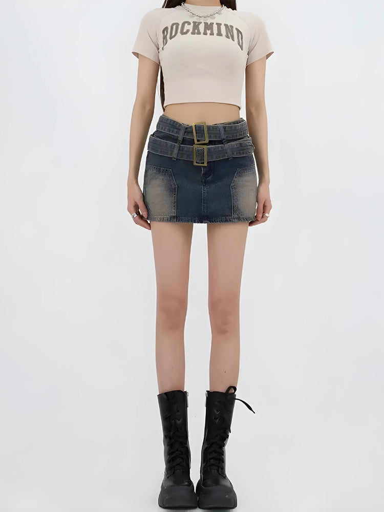 Stylish Work Outfits, Outfit Summer Ideas Double Belted Denim Mini Skort