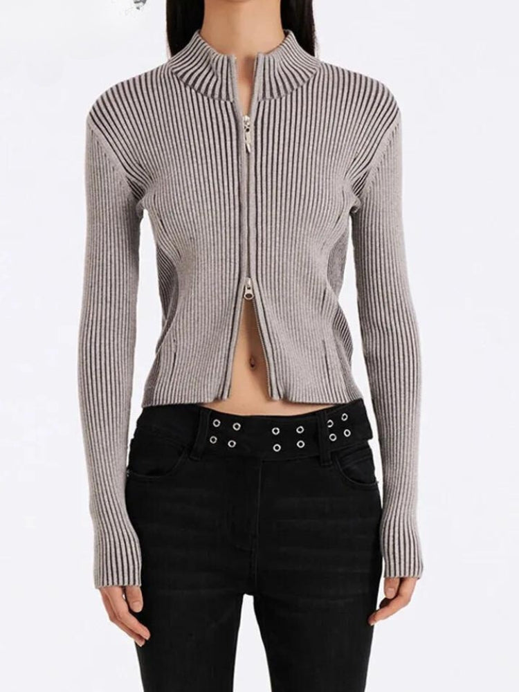 Stylish Work Outfits, Outfit Summer Ideas Double Zip-Up Distressed Corduroy Cardigan