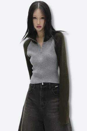 Stylish Work Outfits, Outfit Summer Ideas Double Zip-Up Ribbed Cardigan