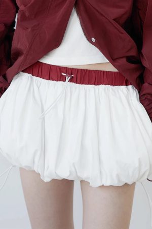 Stylish Work Outfits, Outfit Summer Ideas Drawstring Bubble Mini Skirt