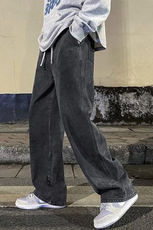 Stylish Work Outfits, Outfit Summer Ideas Drawstring Straight Leg Baggy Jeans