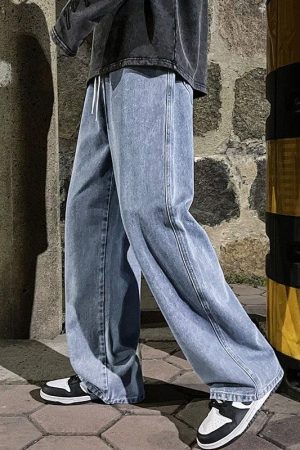 Stylish Work Outfits, Outfit Summer Ideas Drawstring Straight Leg Baggy Jeans