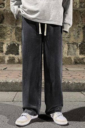 Stylish Work Outfits, Outfit Summer Ideas Drawstring Straight Leg Baggy Jeans