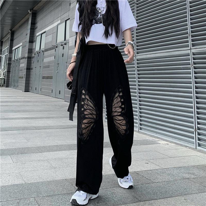 Stylish Work Outfits, Outfit Summer Ideas Elasticated Waist Butterfly Cut-Out Pants