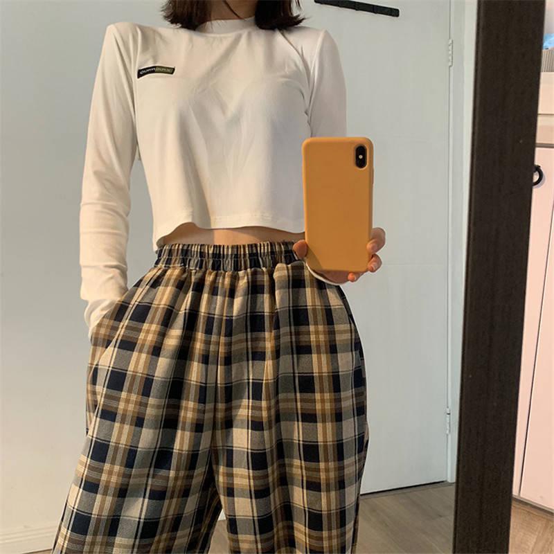 Stylish Work Outfits, Outfit Summer Ideas Elasticated Waist Checkered Sweatpants Stylish Work Outfits, Outfit Summer Ideas Elasticated Waist Checkered Sweatpants