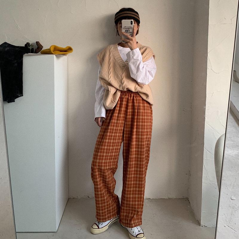 Stylish Work Outfits, Outfit Summer Ideas Elasticated Waist Checkered Sweatpants Stylish Work Outfits, Outfit Summer Ideas Elasticated Waist Checkered Sweatpants