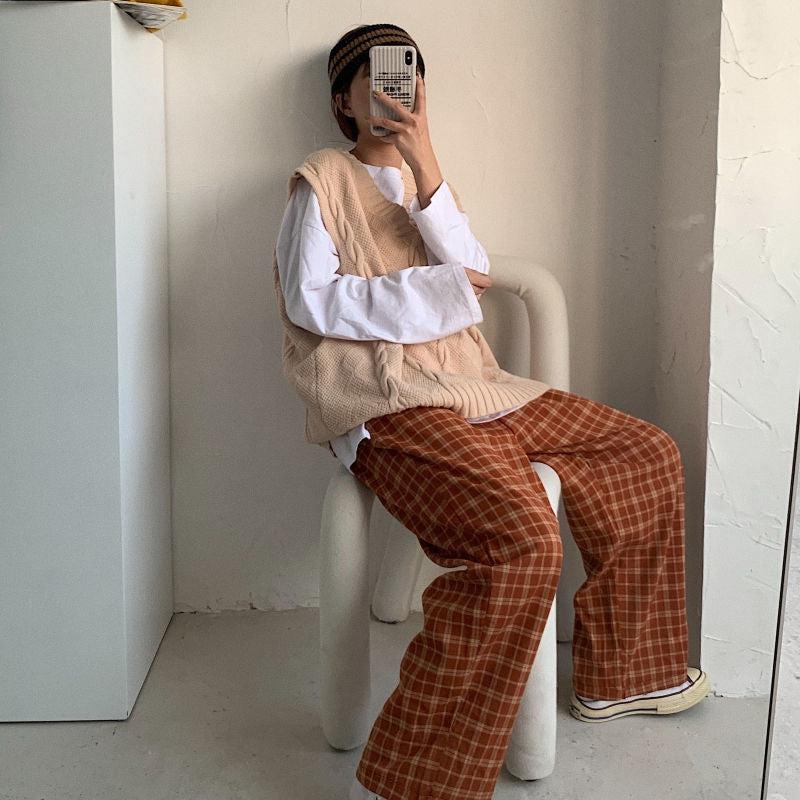 Stylish Work Outfits, Outfit Summer Ideas Elasticated Waist Checkered Sweatpants Stylish Work Outfits, Outfit Summer Ideas Elasticated Waist Checkered Sweatpants