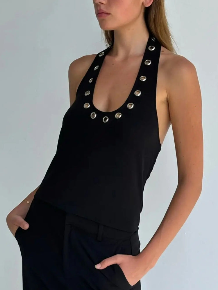 Stylish Work Outfits, Outfit Summer Ideas Eyelet Halter Neck Top Stylish Work Outfits, Outfit Summer Ideas Eyelet Halter Neck Top