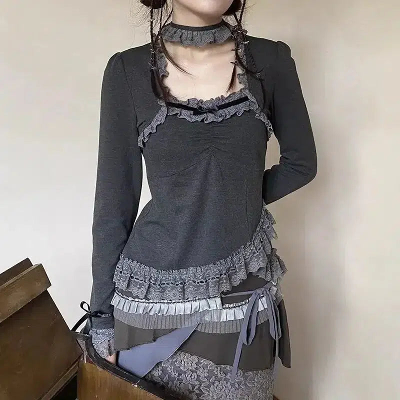 Stylish Work Outfits, Outfit Summer Ideas Fairy Grunge Asymmetric Lace Top