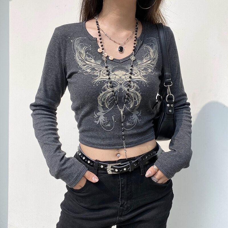 Stylish Work Outfits, Outfit Summer Ideas Fairy Grunge Butterfly Crop Top