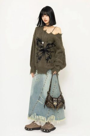 Stylish Work Outfits, Outfit Summer Ideas Fairy Grunge Butterfly Fluffy Sweater