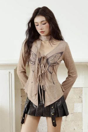 Stylish Work Outfits, Outfit Summer Ideas Fairy Grunge Butterfly Open Front Top