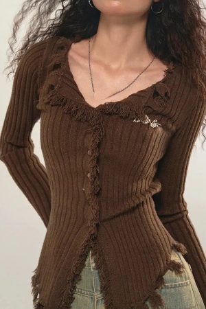 Stylish Work Outfits, Outfit Summer Ideas Fairy Grunge Corduroy Distressed Cardigan