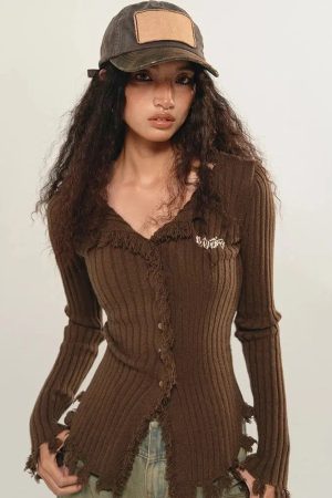 Stylish Work Outfits, Outfit Summer Ideas Fairy Grunge Corduroy Distressed Cardigan