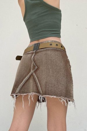Stylish Work Outfits, Outfit Summer Ideas Fairy Grunge Distressed Patchwork Mini Skirt