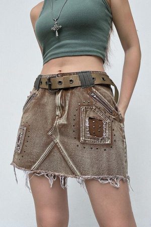 Stylish Work Outfits, Outfit Summer Ideas Fairy Grunge Distressed Patchwork Mini Skirt