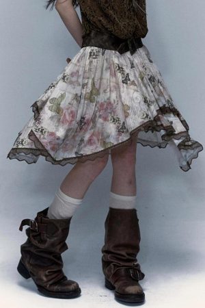 Stylish Work Outfits, Outfit Summer Ideas Fairy Grunge Floral Asymmetric Midi Skirt