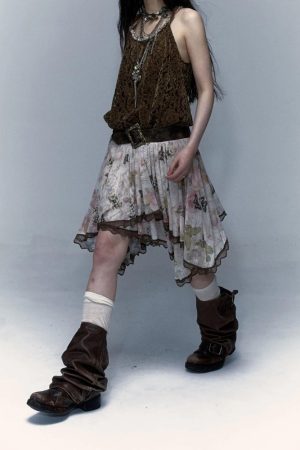 Stylish Work Outfits, Outfit Summer Ideas Fairy Grunge Floral Asymmetric Midi Skirt