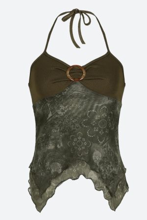 Stylish Work Outfits, Outfit Summer Ideas Fairy Grunge Floral Halter Neck Top