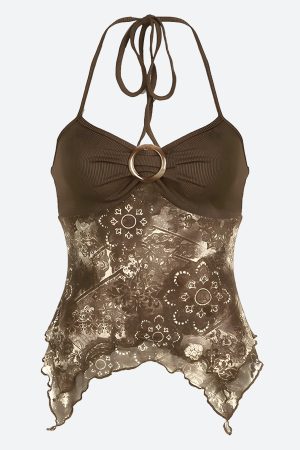 Stylish Work Outfits, Outfit Summer Ideas Fairy Grunge Floral Halter Neck Top