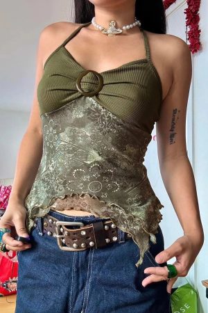 Stylish Work Outfits, Outfit Summer Ideas Fairy Grunge Floral Halter Neck Top