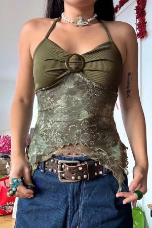 Stylish Work Outfits, Outfit Summer Ideas Fairy Grunge Floral Halter Neck Top