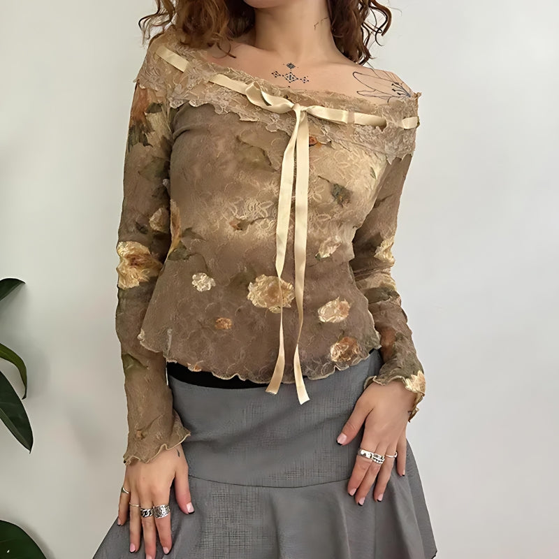 Stylish Work Outfits, Outfit Summer Ideas Fairy Grunge Floral Off Shoulder Lace Top