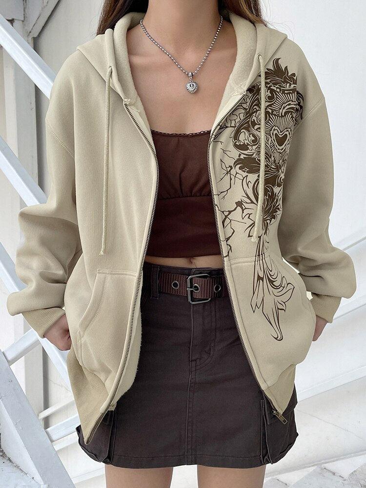 Stylish Work Outfits, Outfit Summer Ideas Fairy Grunge Floral Zip-Up Hoodie