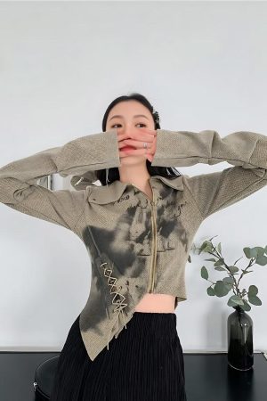 Stylish Work Outfits, Outfit Summer Ideas Fairy Grunge Lace Up Asymmetric Cardigan