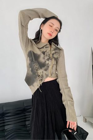 Stylish Work Outfits, Outfit Summer Ideas Fairy Grunge Lace Up Asymmetric Cardigan