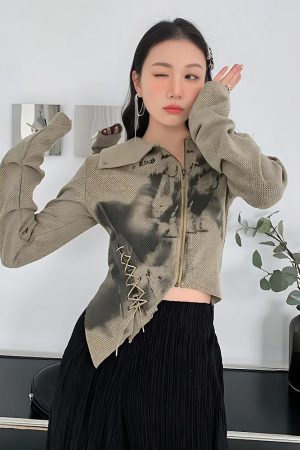 Stylish Work Outfits, Outfit Summer Ideas Fairy Grunge Lace Up Asymmetric Cardigan