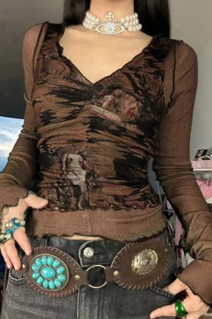 Stylish Work Outfits, Outfit Summer Ideas Fairy Grunge Mesh Sheer Top