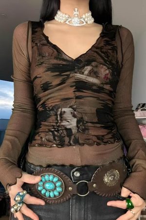 Stylish Work Outfits, Outfit Summer Ideas Fairy Grunge Mesh Sheer Top