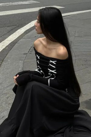 Stylish Work Outfits, Outfit Summer Ideas Fairy Grunge Off Shoulder Lace Up Top