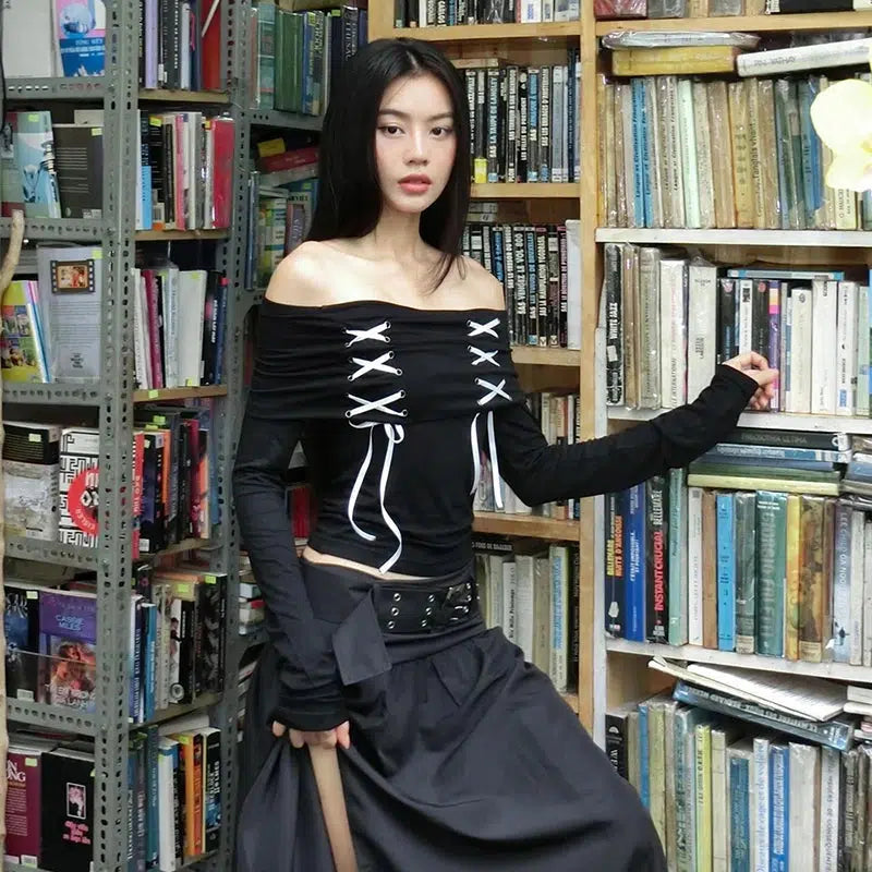 Stylish Work Outfits, Outfit Summer Ideas Fairy Grunge Off Shoulder Lace Up Top