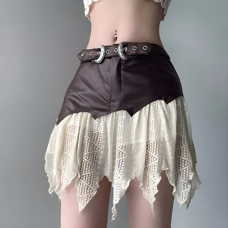 Stylish Work Outfits, Outfit Summer Ideas Fairy Grunge Patchwork Lace Mini Skirt