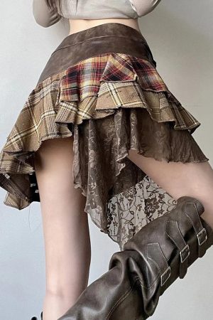 Stylish Work Outfits, Outfit Summer Ideas Fairy Grunge Patchwork Mini Skirt