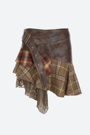 Stylish Work Outfits, Outfit Summer Ideas Fairy Grunge Patchwork Mini Skirt